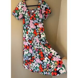 Old Navy Women’s Puff Sleeve Floral Long Dress Size XL Fit Flare Pockets